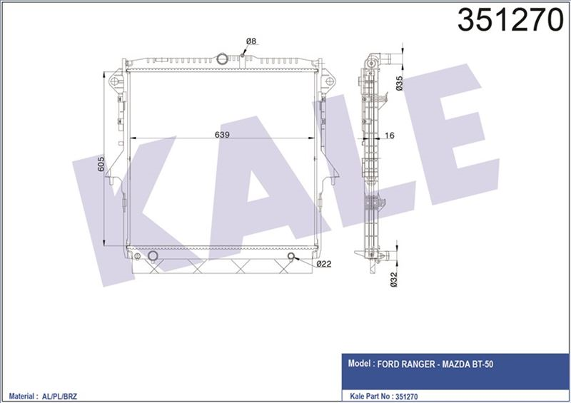 MOTOR SU RADYATÖRÜ BRAZING FORD RANGER 2,2TDCi 2011-2018 (KALE)