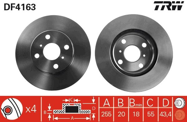 ÖN FREN DİSKİ 255mm SAĞ SOL TAKIM TOYOTA YARIS 2002-2011 (TRW)