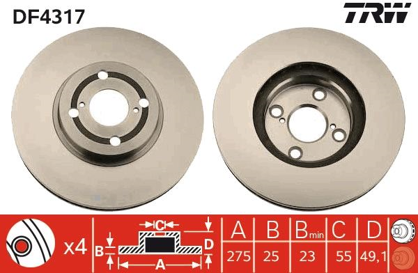 ÖN FREN DİSKİ 275mm TAKIM TOYOTA COROLLA 1.4 D4D 2002-2006 (TRW)