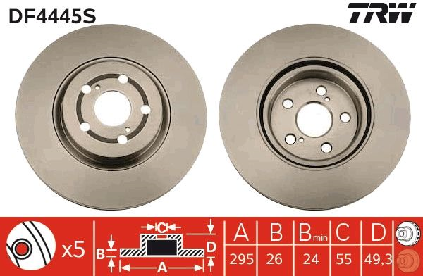 ÖN FREN DİSKİ 295mm ÇAP:55 TAKIM TOYOTA AVENSIS 2003-2008 (TRW)