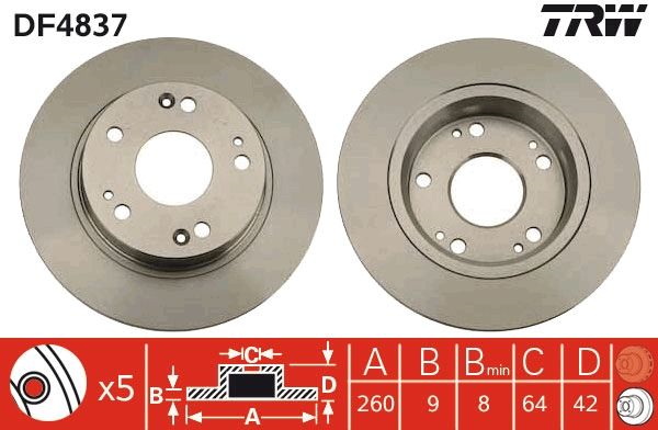 ARKA FREN DISKI 260mm TAKIM HONDA CIVIC FD6 FB7 2006-2015 (TRW)