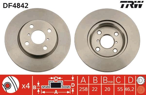 ÖN FREN DİSKİ 258mm TAKIM TOYOTA YARIS 2006-2013 ( TRW )